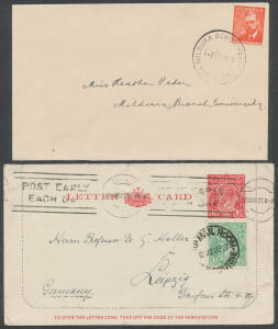 Mostly commercial mail including a bundle of South Australian 1930s-40s registered covers plus a few advertising covers from smaller towns one with 'PAID AT PORT AUGUSTA/1D 8OC37/SA' cds (ERD by 11 years; rated RR), also two 1948 philatelic covers with sc