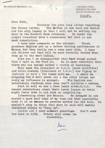 DON BRADMAN, letter dated 7th Jan.1991 to Norm Bevan on "Sir Donald Bradman A.C." letterhead, signed "Don", noting he will not be writing any more to the Reserve Bank Govenor, and his disappointment that Mark Waugh cannot find a spot in the Test XI. Toget