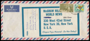 1965 commercial quadruple-rate airmail cover ro New York with rare franking of Captain Cook 7/6d (Cat $500 on cover) + 6d Bird, minor peripheral tears. The rate was 2/- x4.