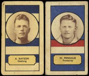 1932 Clark-Ellis "VFL Footballers" [2/108] - W.Minogue (Footscray) & A.Rayson (Geelong). Good condition. Rarity 8.