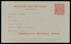 LETTER CARDS - "MILITARY": 1d carmine on grey surfaced stock #LCM1, unused, Cat $500.