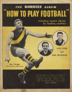 1953 Kornies "Footballers in Action (Flag)", almost complete set [63/64] stuck into album. Fair/G.