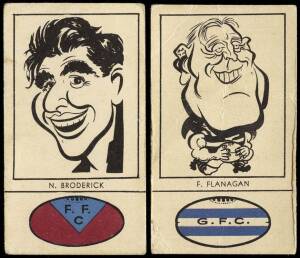 1954 Fyna Foods "Victorian Footballer Caricatures" [1/24], No.2 N.Broderick (Fitzroy). G/VG. Rarity 8.