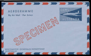AEROGRAMMES - OFFICIAL: 1959 Third Issue with 'OHMS/[Jet]' at Upper-Right overprinted 'SPECIMEN' in red, Cat $100.
