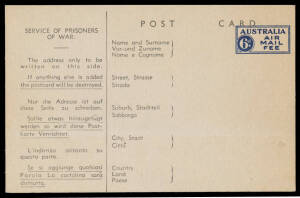 WARTIME STATIONERY: World War II 6d Airmail Postal Card BW #POW1, unused. Unrecorded unused in the ACSC, and the only unused example known to us.