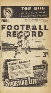 1950 "Football Record", Preliminary Final - North Melbourne v Geelong. Fair/Good condition. (North's win led them to the Grand Final for the first time since joining the VFL in 1925).