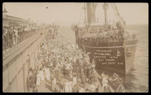 FIRST CONVOY: Picture postcards of the ships comprising "Geelong" (Troopship A2) real photo dated Oct 20th, unused; "Orvieto" (A3) pre-War card with 'HMAT Orvieto A3 Xmas 1914/Printed at Sea' overprint, minor faults; "Shropshire" (A9) pre-War card with 'H