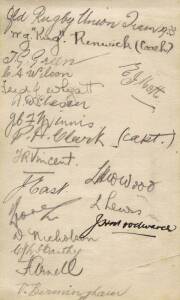 1933 QUEENSLAND v NEW SOUTH WALES, autograph page with on one side Queensland Rugby Union Team with 18 signatures including P.H.Clark, Fred Wyatt & V.Birmingham; on reverse NSW Rugby Union Touring Side with 17 pencil signatures including H.G.Tolhurst, R.R
