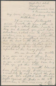 CASUALTIES: Eight-page (octavo) eye-witness account headed "Hospital Ship/Karapara/.../2 December 1915" that states "...the Turks countermined one of our tunnels & blew it up...we were at it all night, two men at a time lying down behind sandbags firing o