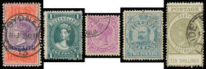 Collection on huge French pages with CTO material including New South Wales 1911 set to 10/-, Queensland Crown/A 2/6d 5/- 10/- & £1, South Australia Thick 'POSTAGE' values to 10/-, Tasmania to 10/- plus Pictorials 1d & 2d overprinted 'Specimen', Victoria