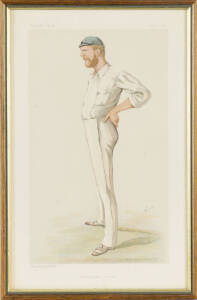 'VANITY FAIR' CRICKET PRINT: "Australian Cricket" (George Bonnor) by Ape (Carlo Pelligrini), colour lithograph, published Sept 13 1884, framed & glazed, overall 27x40cm.