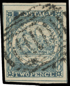 1850-51 Sydney Views Plate II (Horizontally Lined Background) Early Impressions 2d indigo with No Whip SG 21e, margins good to large with outer framelines almost complete, bars cancel of Sydney clear of the variety, Cat £475.