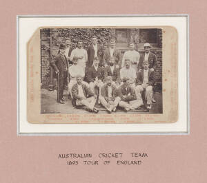 1893 AUSTRALIAN TEAM: Original cabinet card photograph (16x11cm), with title "Eighth Australian Cricketing Team, 1893" and players' names printed on mount, produced by The London Stereoscopic & Photographic Company, window mounted, framed & glazed, overal