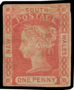 1851-52 Laureates Yellowish Paper 1d as SG 44 but in the carmine-vermilion shade that is sometimes encountered on this paper, margins close to good, minor thins & a little aged, large-part o.g., Cat £4250.