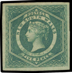1854-59 Imperforate Large Diadems 5d dull green SG 88, good even margins, pencil notations on the reverse, part-o.g., Cat &pound;1200. Ex Guy Hutson. [Most examples seen are unconvincing: many are Perf 12 stamps with the perforations trimmed off]