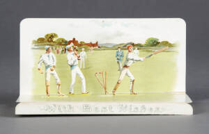 c1900 pop-up Christmas card, "Wishing you a joyful Christmas", very attractive and scarce, with pop-up batsman, wickets, wicket-keeper & slips fielder. G/VG condition.