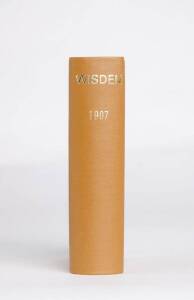 "Wisden Cricketers' Almanack" for 1907, rebound in tan cloth, preserving original wrappers. G/VG.