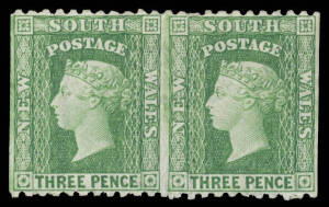 1882-97 Wmk '40' Perf 11 3d yellow-green horizontal pair Imperf Vertically SG 226da, large-part o.g., Cat £600. Ex Guy Hutson.