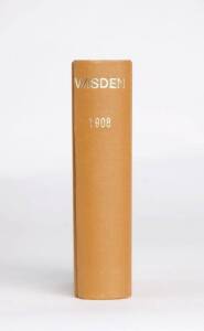 "Wisden Cricketers' Almanack" for 1908, rebound in tan cloth (no wrappers). Fair/G.