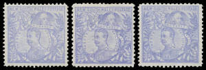 1890 High Values Wmk '[value]/NSW' 20/- Governors Perf 12 SG 264ca and SG 264cb both Perf 11x12 and Perf 12x11, all with large-part o.g., Cat £1050. Ex Guy Hutson.