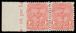 1897-99 Diamond Jubilee 1d rose-carmine Die II marginal horizontal pair from the left of the sheet Imperforate at Left, large-part o.g. Much scarcer than the Imperforate Three Sides errors.