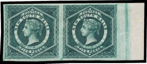 1903-08 Wmk '65' 5d dark blue-green Imperforate horizontal pair SG 329d from the right of the sheet, large-part o.g. with minor hinge remainder, Cat £425. Ex Guy Hutson.