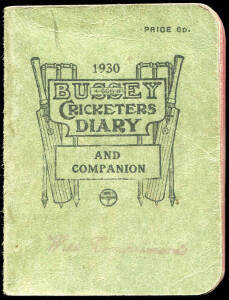 "Bussey Cricketers Diary" for 1923 (missing covers), 1924, 1925, 1926, 1927, 1928, 1929, 1930 & 1931. Fair/Good condition.