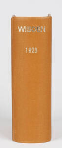 "Wisden Cricketers' Almanack" for 1923, rebound in tan cloth, preserving original wrappers (back wrapper with faults). Fair condition.