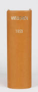 "Wisden Cricketers' Almanack" for 1923, rebound in tan cloth, preserving original wrappers (back wrapper with faults). Fair condition.