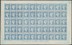 FORGERIES: Laureates unauthorised reprints 8d in blue complete sheet of 50 (10x5) with HC Jervis imprint at the base, central vertical fold between the columns.