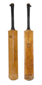 WILLIAM WHYSALL'S MATCH USED CRICKET BAT: Full size "Sykes - Roy Kilner" Cricket Bat, signed in the ownership position by William Whysall, and match-used in the 1924-25 England tour of Australia. Signed on the fronr by 1924-25 England team, 18 signatures 