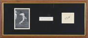 EDDIE GILBERT, display comprising signature on piece, window mounted with action picture, framed & glazed, overall 54x24cm. [Eddie Gilbert, aboriginal fast bowler, played 23 matches for Queensland 1930-36]. Extremely rare autograph.
