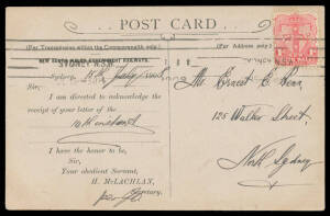 1909 NSW Government Railways PPC ("View on Hawkesbury River...") rare franking 1d Arms with 'GR' perfin.