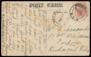 Nashua (2): 'NASHAU/3DE1907/NSW' (spelling error; ERD) arrival on JJ Nichols (Mittagong) PPC of Bowral Station & Court House, soiled. RO 17.2.1902; PO 1.1.1905; Closed 31.12.1976.