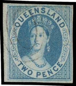 1860 Large Star Imperf 2d blue SG 2, margins good to large with complete outer framelines, light concentric-ovals cancel, Cat £1800. One of the finest & most attractive examples we have offered. RPSofV Certificate (2006).