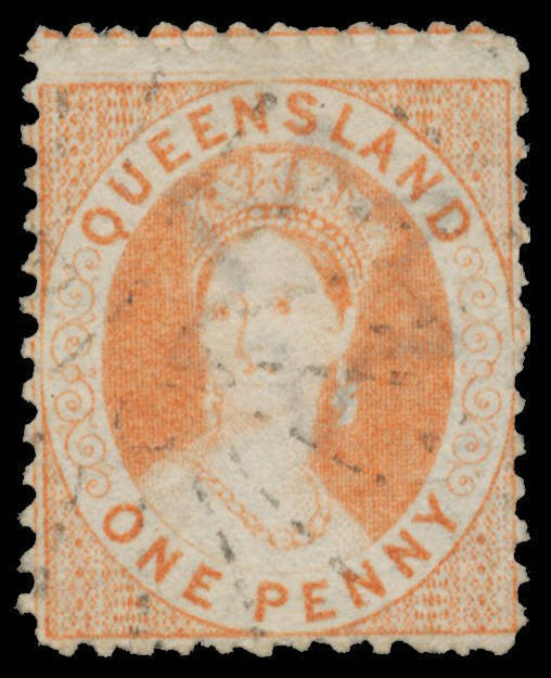 1868-74 Truncated Star Perf 13x12 1d orange-vermilion SG 80, light Rays cancel, undercatalogued at £200.