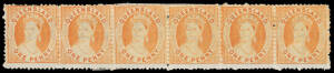 REPRINTS: Small Chalons 1d vermilion strip of 6, 2d blue 3d brown 6d green & 'REGISTERED' yellow strips of 4 & 1/- dull purple two strips of 3, mostly with part-'QUEENSLAND' Watermark in addition to the Star Watermark, most with large-part o.g. Colourful.