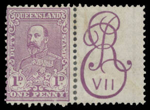 REVENUES: Stamp Duty KEVII 1d violet with monogram label, a few split/rejoined perfs.