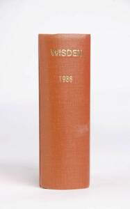 "Wisden Cricketers' Almanack" for 1936, rebound in browan cloth, preserving original wrappers. Fair/G.