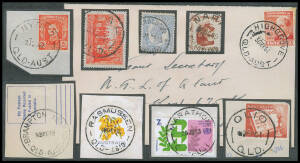 POSTMARKS: Four volume collection of Commonwealth period datestamps all apparently from closed post offices, numerous very fine to superb examples, strikes rated RRR including 'ARRAN', 'AYTON' SDL, 'BORUMBA DAM', 'COOLANA RO', superb 'HIGHGROVE' on cover,