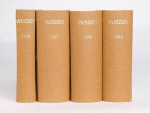 "Wisden Cricketers' Almanack" for 1946-49, the 1946-48 editions with wrappers laid down on covers; 1949 without wrappers. Fair/G.&nbsp;