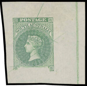 1855 London Printings by Perkins Bacon selection of reprinted die proofs with the value tablet excised, blank or filled with ornaments in various colours on thin card, also with value tablet excised in grey-green from the defaced die on thin wove paper. 