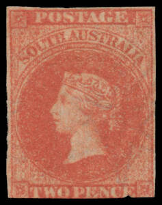 1856-58 Adelaide Printings 2d blood red SG 8, three close margins, slightly trimmed at the base & with a small nick into the second 'E' of 'PENCE', unused, Cat &pound;3000.