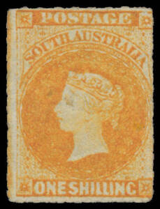 1858-59 First Roulettes 1/- orange SG 18, transient "Blind Queen" caused by a natural paper inclusion, unused, Cat &pound;1800.
