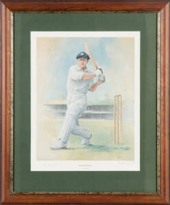 DON BRADMAN, print "Sir Don Bradman" by Alan Fearnley (Bradman wearing NSW cap with SCG in background), signed by Don Bradman & the artist, limited edition 585/850, framed & glazed, overall 63x76cm.