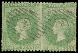 1867-70 Perf 11½-12½xRoulette 1d pale bright green SG 50 horizontal pair (very fine '4' diamond-numeral cancels of Alberton) & 1/- lake-brown SG 61 horizontal strip of 4, Cat £138++. Scarce multiples. (2 items)