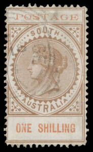 1902-04 Thin 'POSTAGE' 1/- brown with 'POSTAGE' & 'ONE SHILLING' in Brown-Red BW #S30A (SG 275c), a very obvious example of the bicolour printing, repaired at right, lightly cancelled well clear of the Value Tablet, Cat $2000 (&pound;1100). [The ACSC states "Po