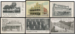 PICTURE POSTCARDS: Collection of advertising cards for South Australian businesses or agents of out-of-State firms including hotels, retailers, manufacturers, importers, general stores, theatre productions, Viceroy Tea set of 6 aerial views of "Adelaide f