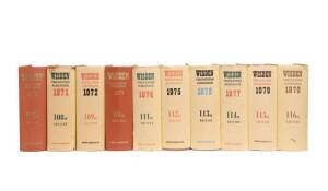 "Wisden Cricketers' Almanack" for 1970-79, all hardback, 8 with dust-jackets. Fair/G.