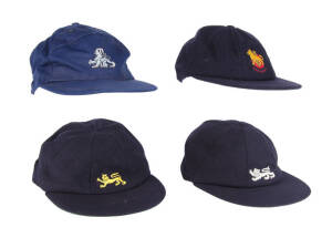 ENGLAND CRICKET CAPS, comprising England "A" Cap with blue Lion logo&nbsp;named inside "Tim"; Young England Cap with white Lion logo named inside "Graham Dilley, Kent"; Young England Cap with yellow Lion logo signed inside by Bruce French; English XI Cap from 